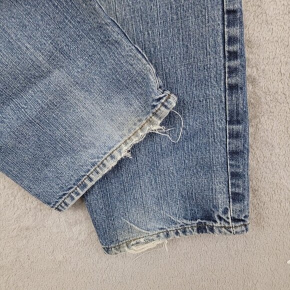 Vtg Y2k Chaps Mens Straight Fit Denim Jeans 36/32 Light Blue Frayed Hem   JCT - Picture 8 of 9